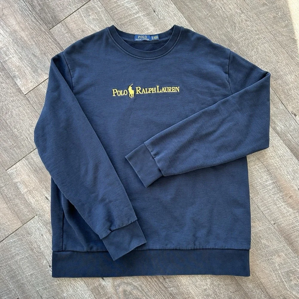 Polo Ralph Lauren Sweatshirt Mens XL Navy Blue Embroidered Spellout Pony Logo